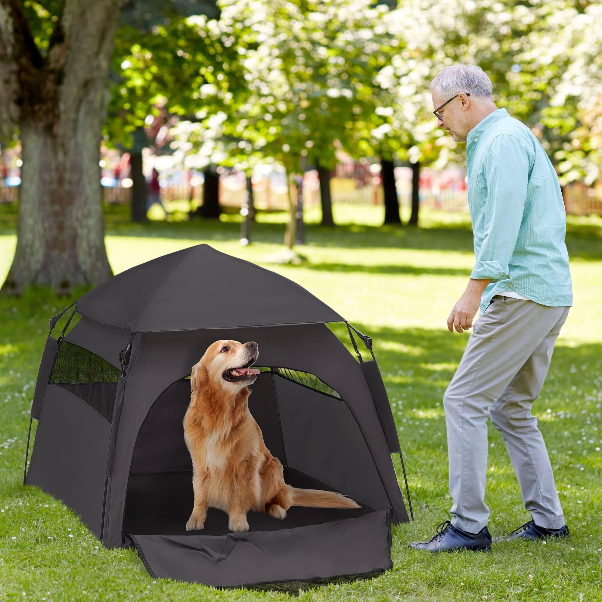  Pop Up Dog Tent for Extra Large and Large Dogs with Carry Bag, for Beach, Backyard, Home, Dark Gray