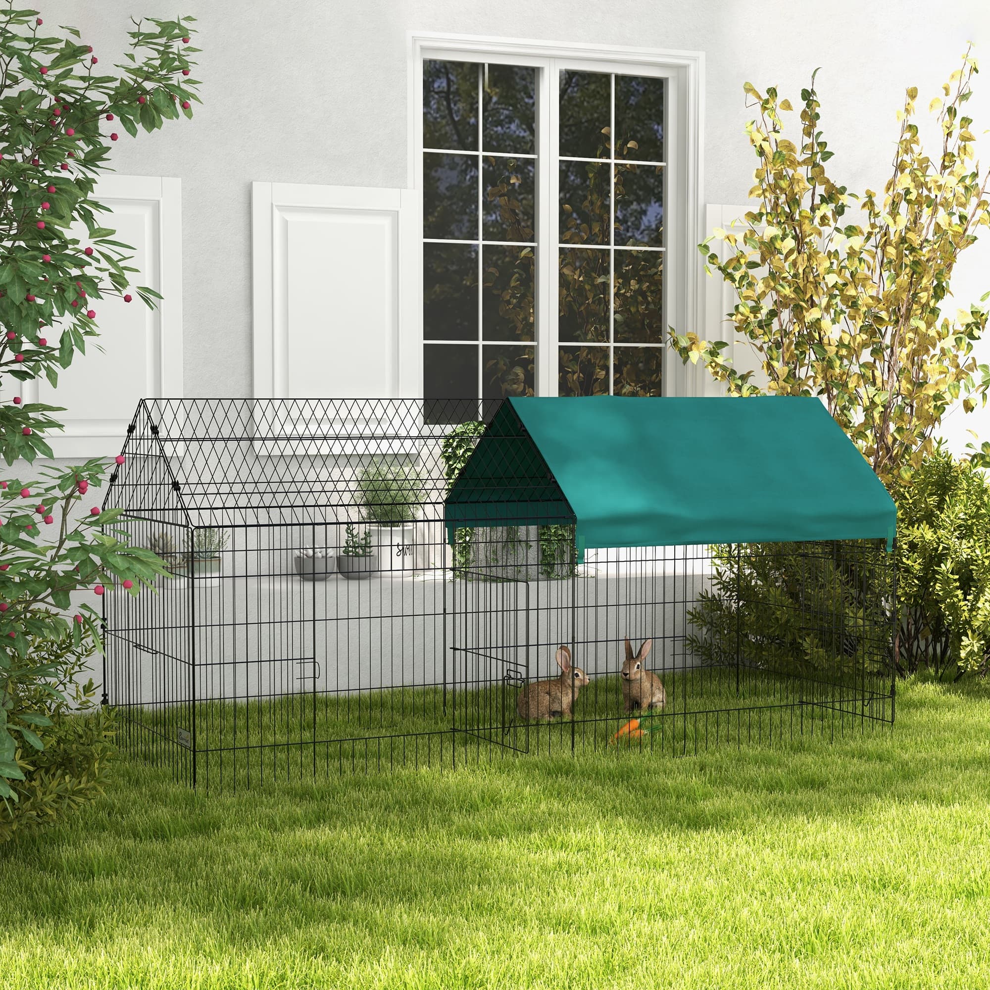  87" Small Animal Playpen with with Roof for Rabbits, Chicken, Chinchillas for Indoor/Outdoor Use, Green