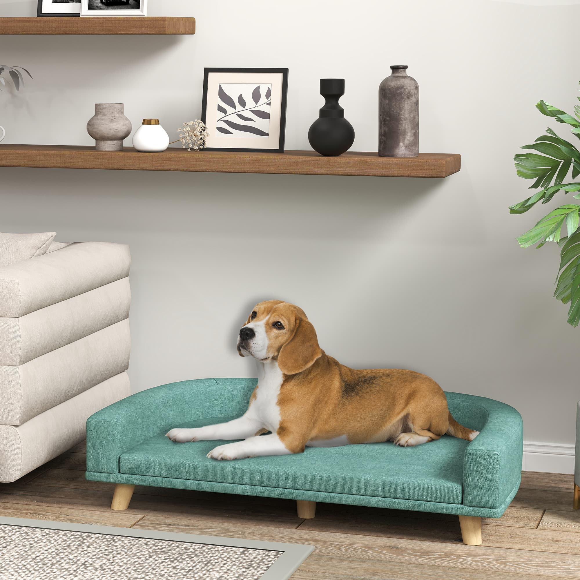  Dog Sofa Couch Bed with Washable Cushion for Large Dogs, Cats, Green