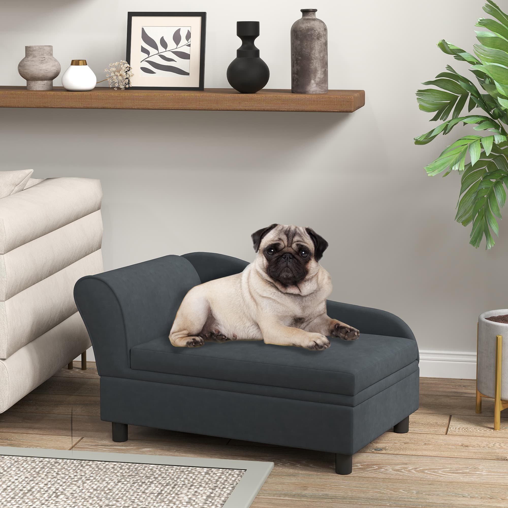  Pet Sofa Bed Couch with Storage, Pet Sofa for Cats and Small Dogs, Dark Gray