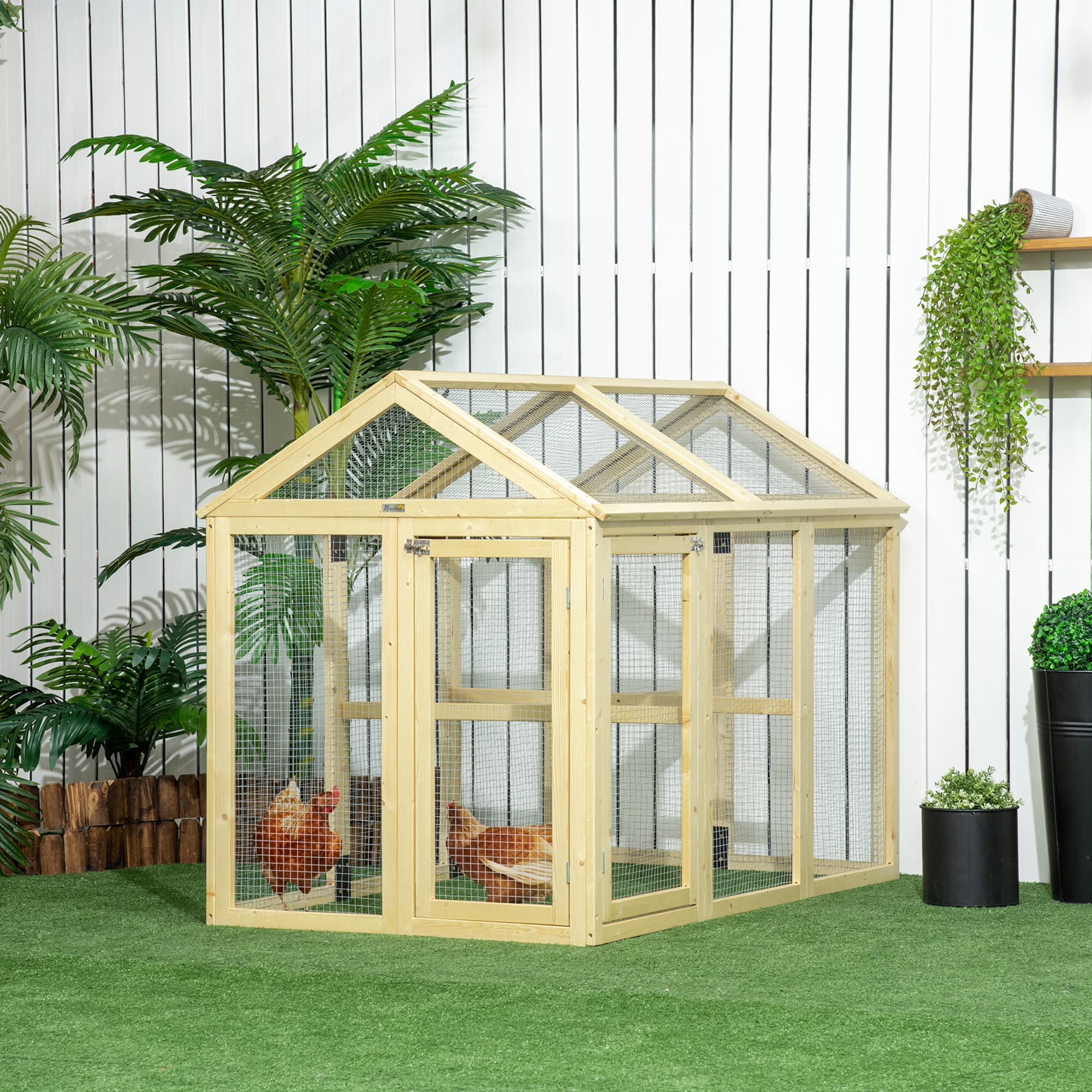 Wooden Chicken Run, Combinable Design with Perches, 4.6 x 2.8, Nature Wood