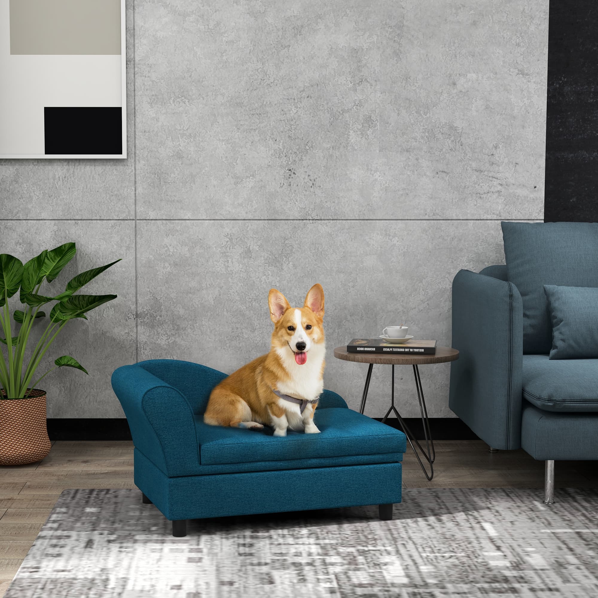  Pet Sofa Dog Sofa for Small Dogs with Storage, Dark Blue