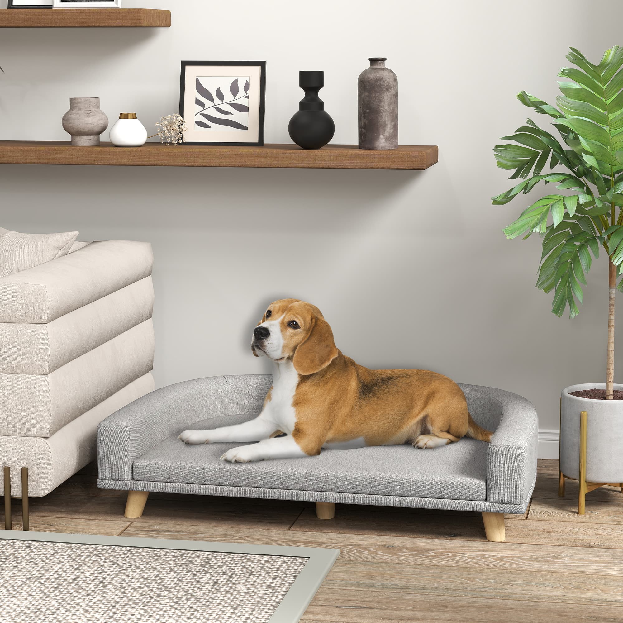  Dog Sofa Couch Bed with Washable Cushion for Large Dogs, Cats, Gray