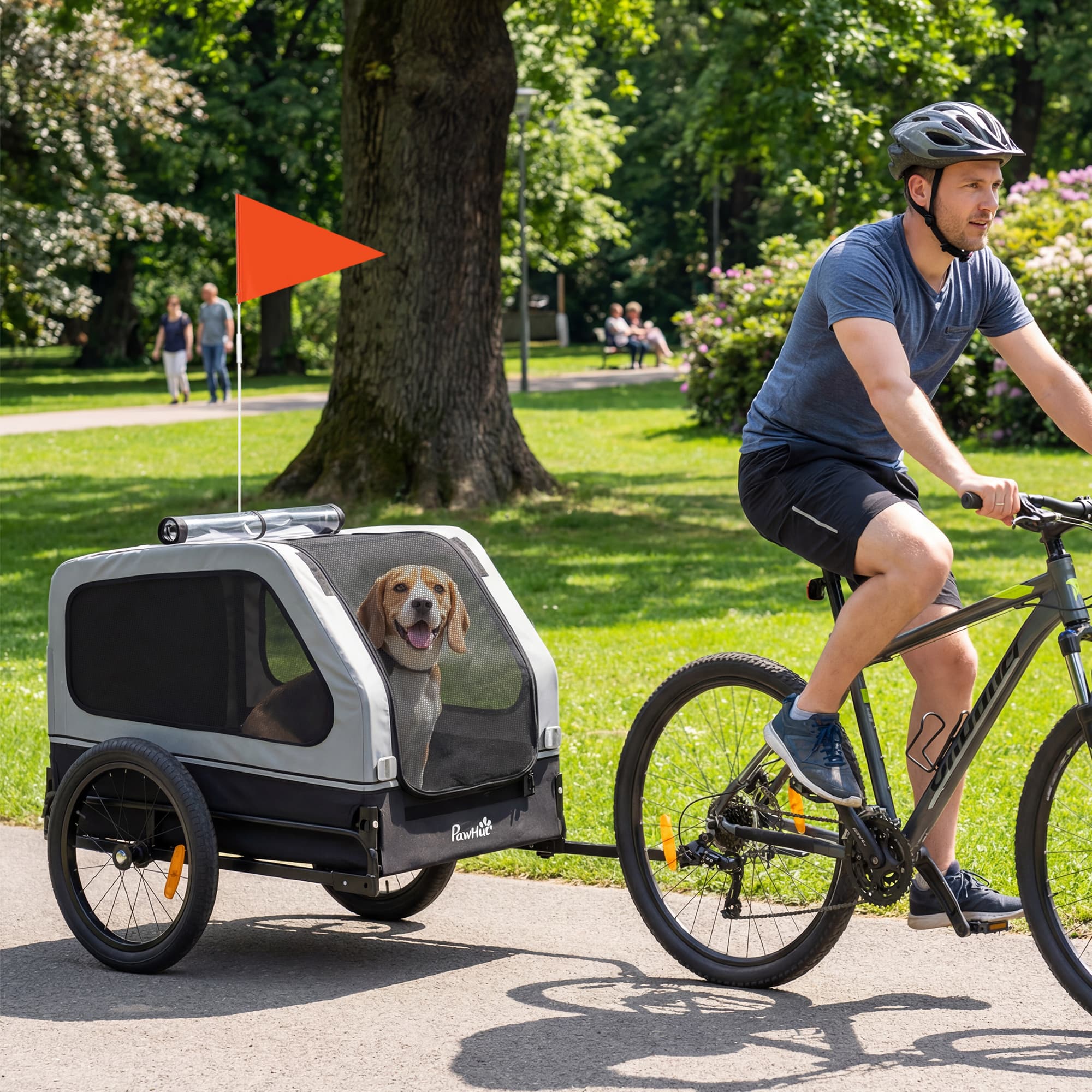  Dog Bike Trailer for Small & Medium Dogs, Universal Bicycle Coupler, Flip-Down Ramp Tailgate, Gray
