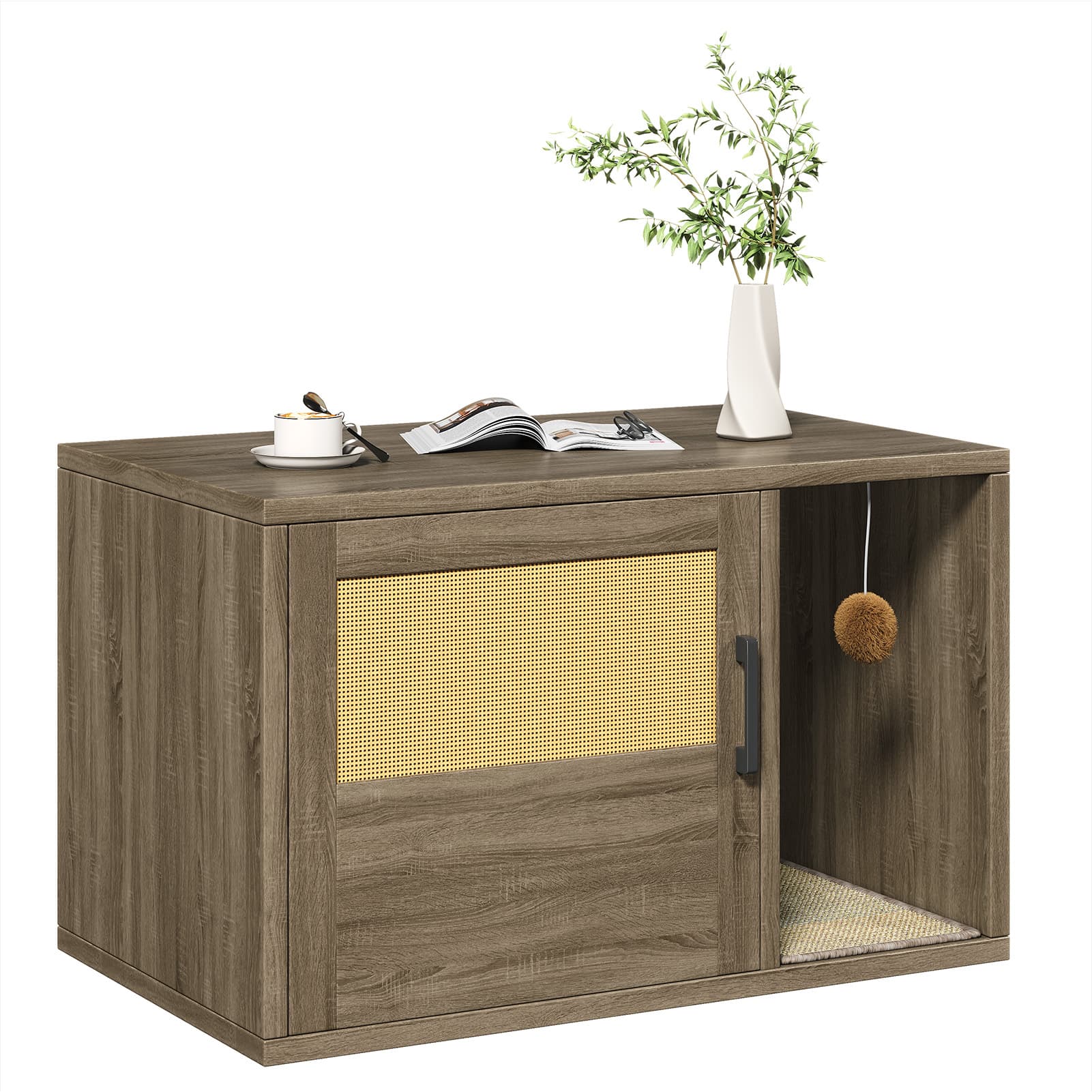 Cat Litter Box Enclosure Furniture Cabinet Odor Control With Scratching Pad Wooden Cat House Side End Table For Living Room Bedroom