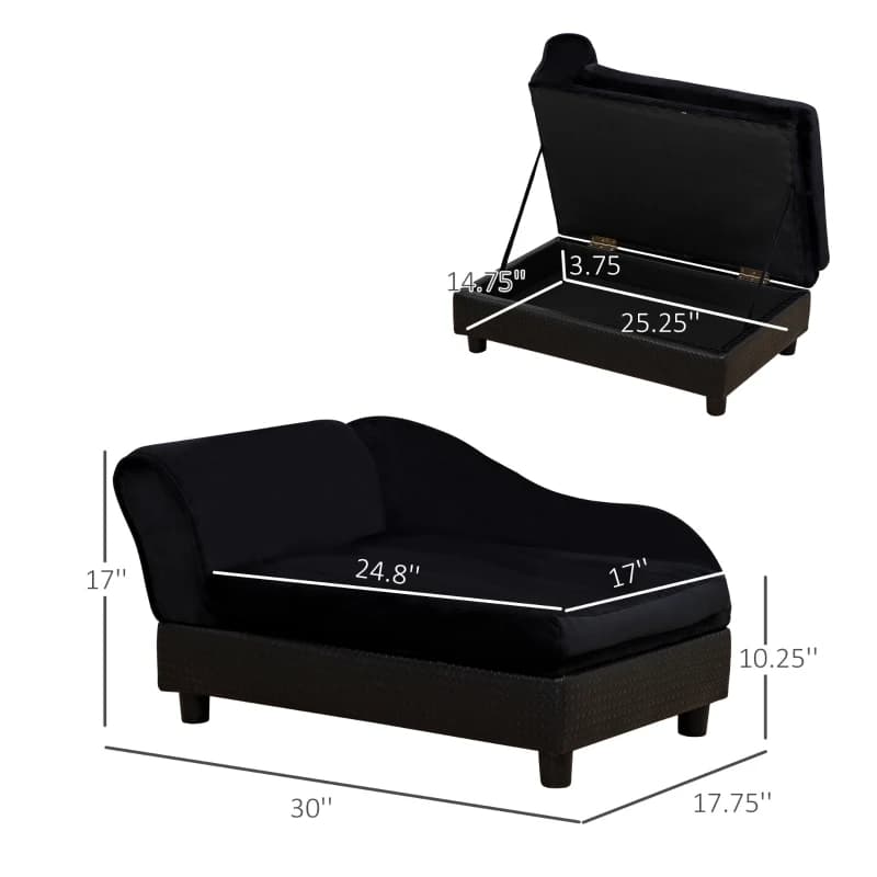PawHut Pet Sofa Bed Couch With Storage, Pet Sofa For Cats And Small Dogs, Black