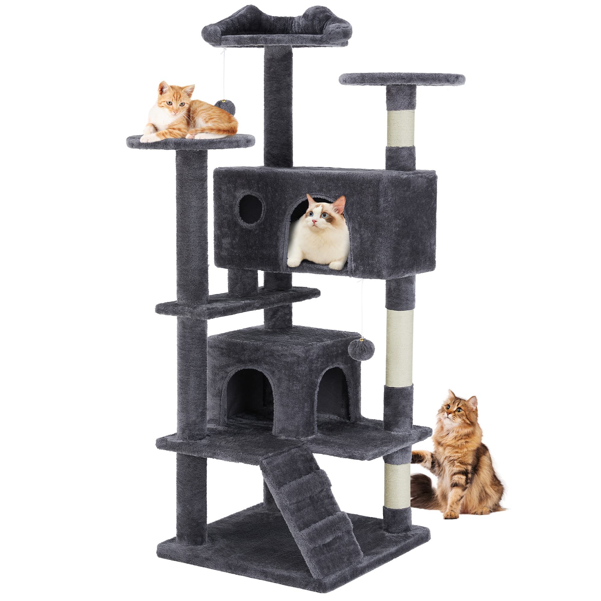 Large Cat Tree Tower, 62-70-80 Cat Tree Large Cats, Multi Level With Scratching Post, Cozy Cat Jumping Platform Space, Grey