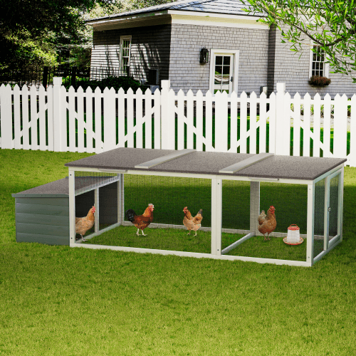 20.93ft  Large Wooden Chicken Coop Outdoor Hen House With Nesting Box  Weatherproof Asphalt Roof Walk In Poultry Cage With Secure Locks Metal Mesh Run For  Farm Use