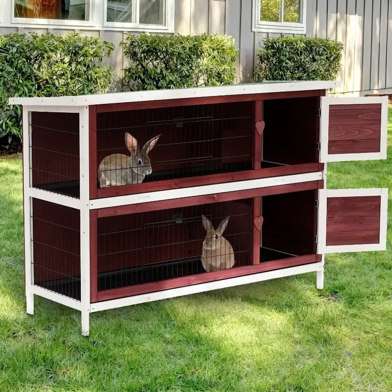 54 2-Story Large Rabbit Hutch Bunny Cage Pet House Small Animal Habitat With Lockable Doors