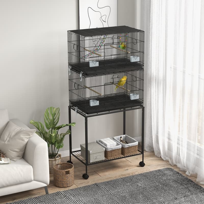 Double Stackable Bird Cage On Wheels W Stand, For Canaries