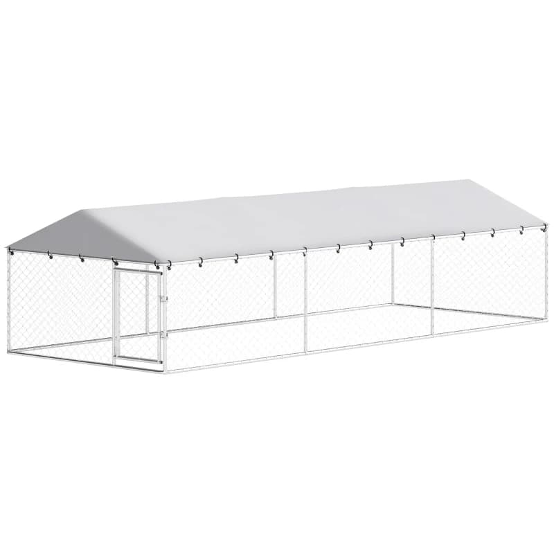 PawHut 20' X 7.5' X 5' Dog Kennel Outdoor For Large Dogs With Waterproof Roof, Silver,For Multiple Parcels Of Goods, Please Pay Attention To The Detailed Dimensions And Weight