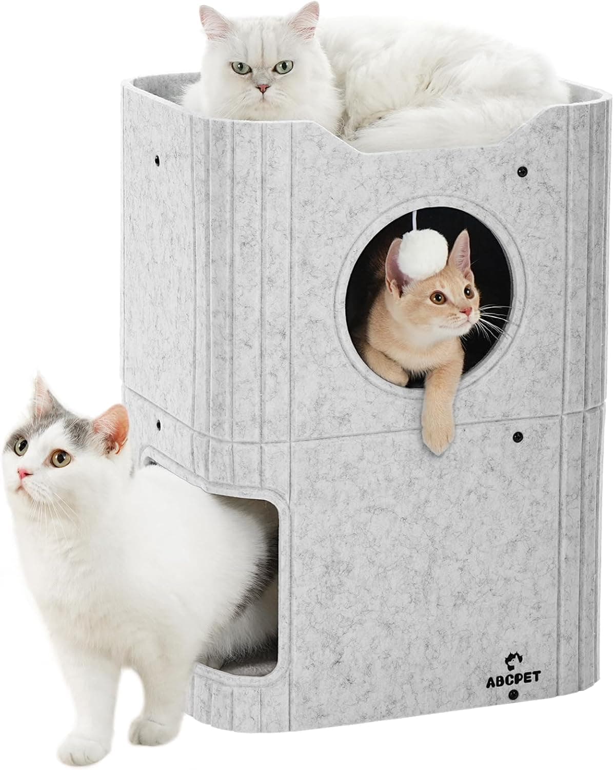 ABCPET Cat House Indoor Felt Cat Bed Scratch-Resistant Kitten Cube With Hanging Ball Light Gray,Pickup Only