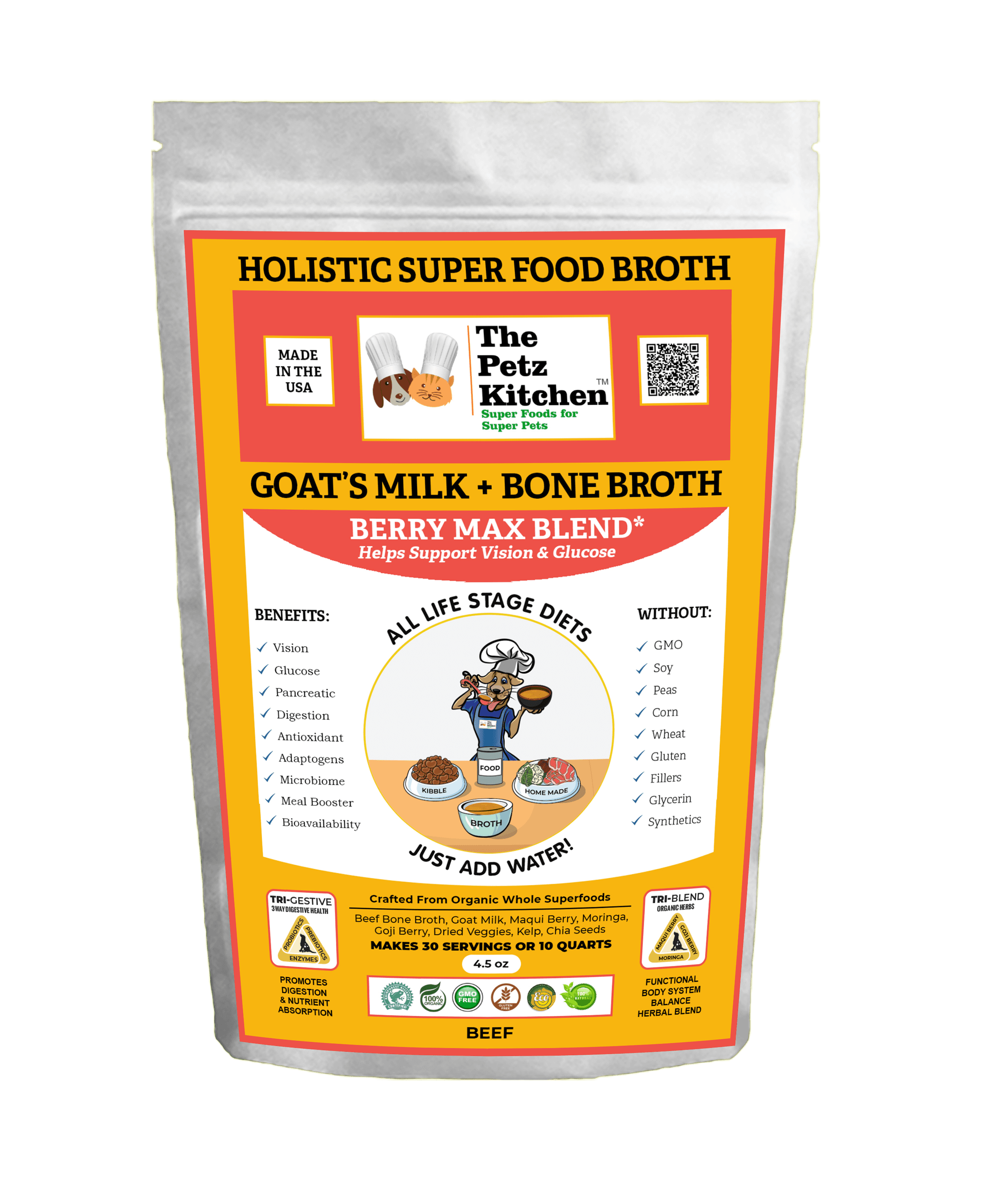 Goats Milk + Bone Broth Berry Max Antioxidant Vision & Glucose Support Broth* The Petz Kitchen Dog & Cat Holistic Super Foods*