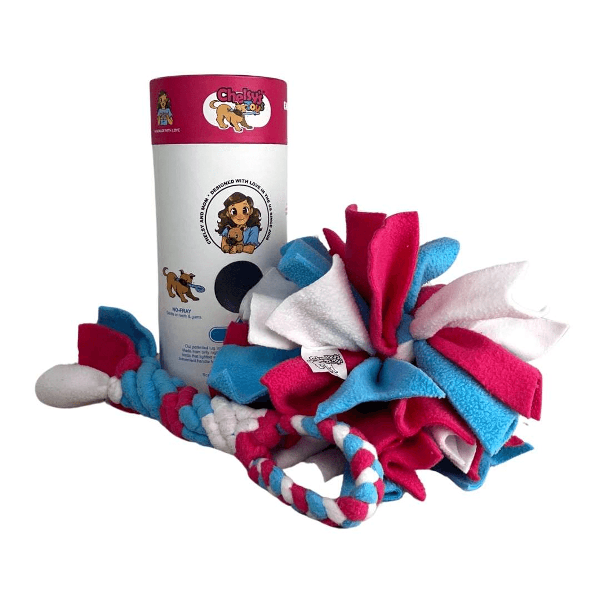 3-in-1 Enrichment Tube for Dogs - Tug Toy, Treat Dispenser & Snuffle Ball - Blue