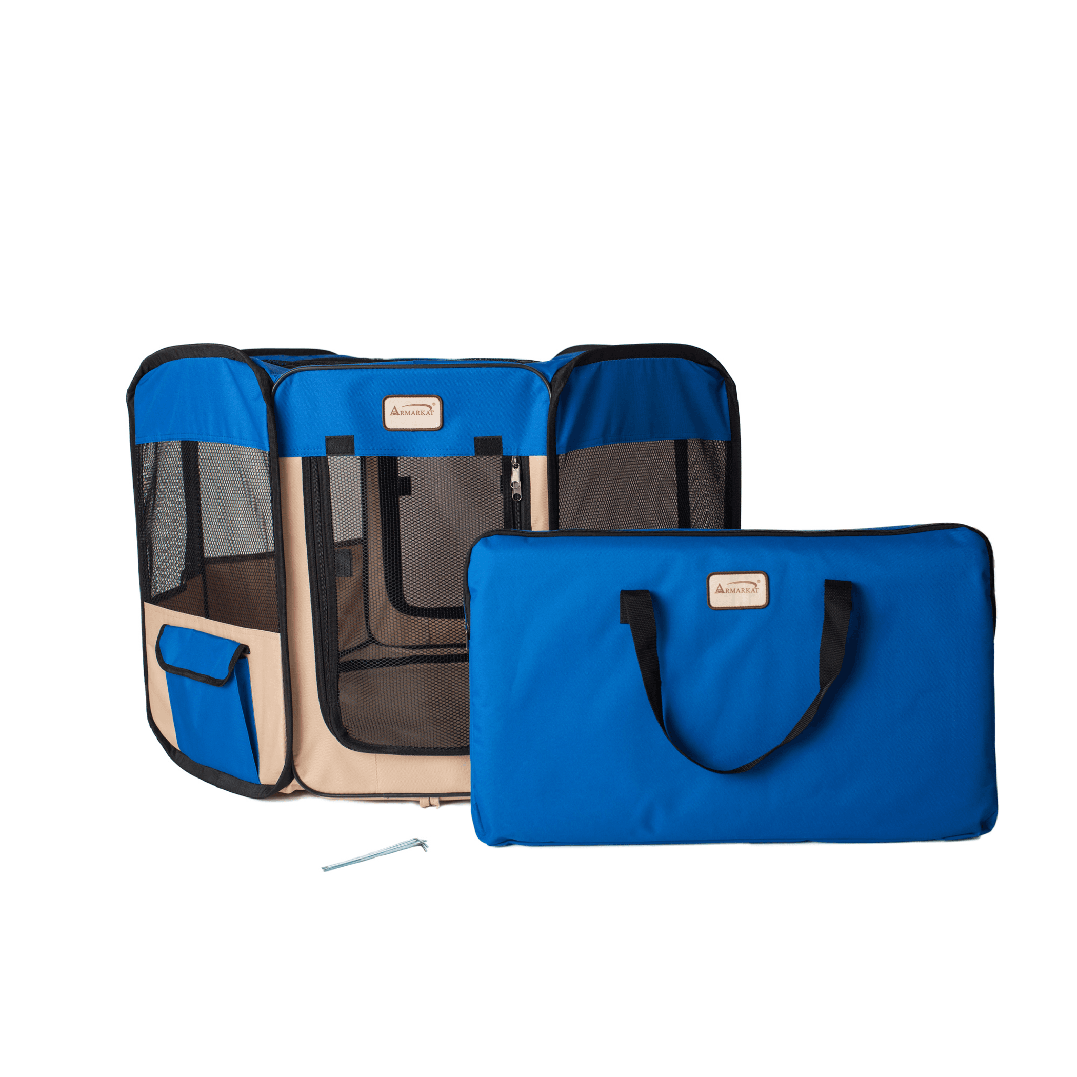 Armarkat Portable Pet Playpen In Blue and Beige Combo
