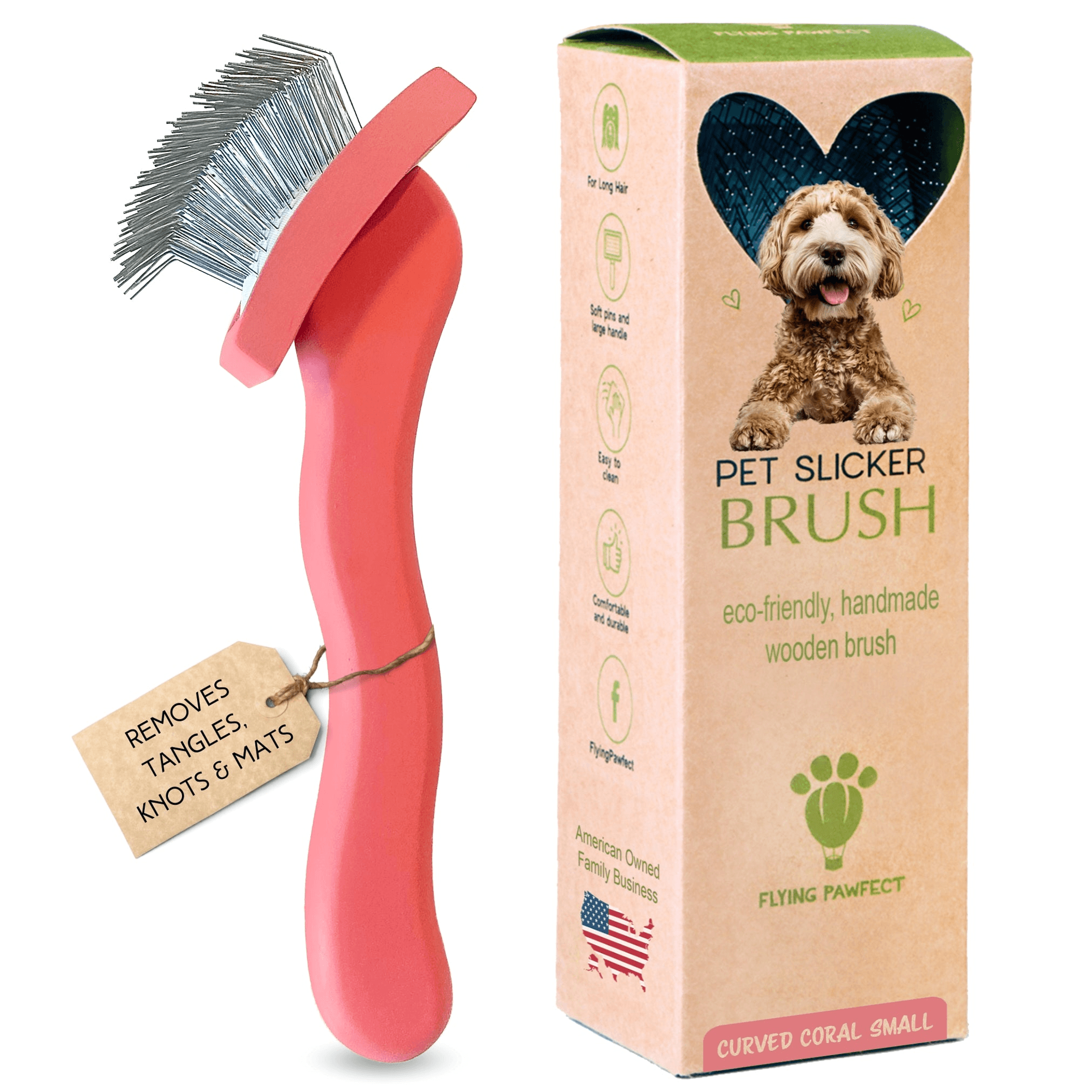 Curved Coral Small Pet Slicker Brush