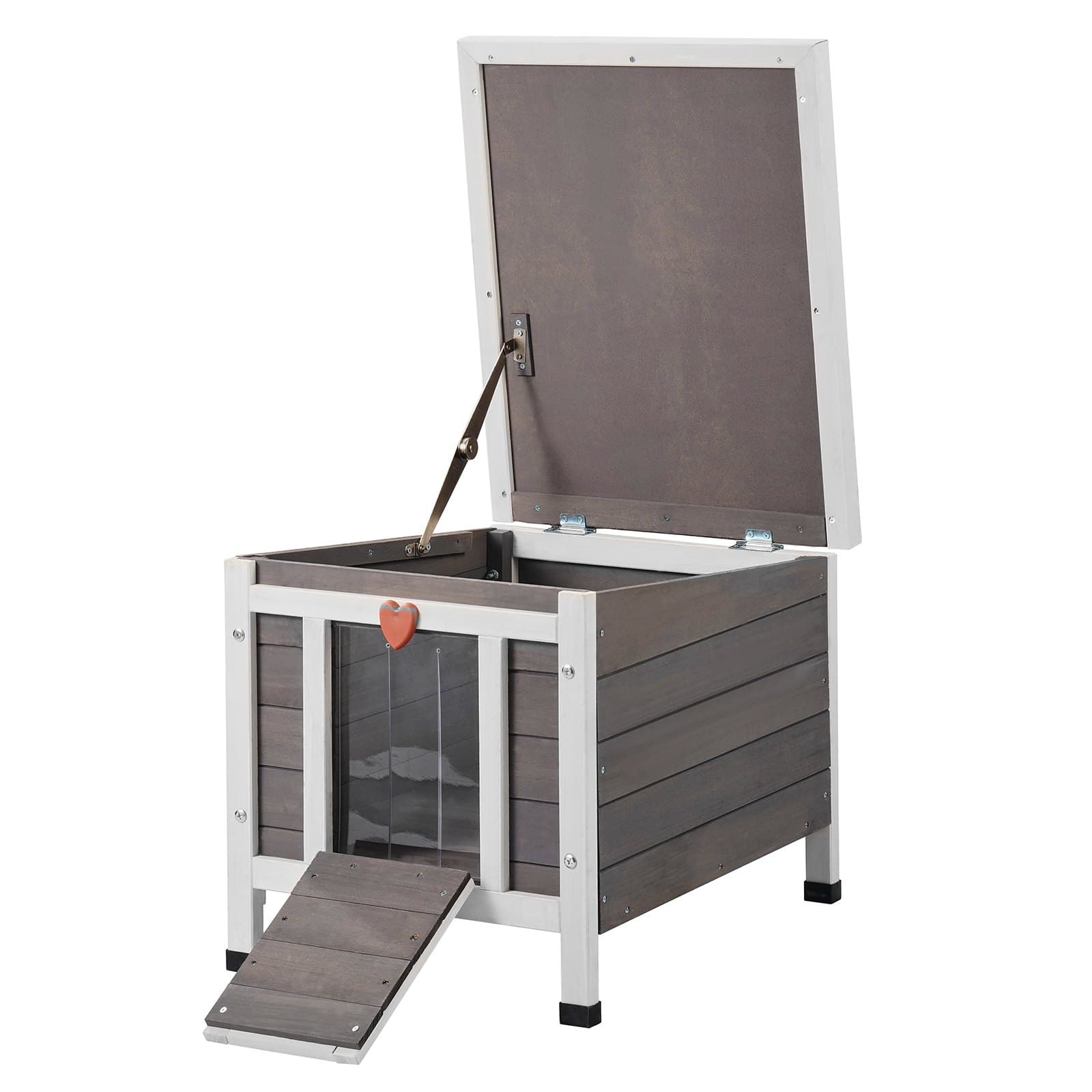 Outdoor Cat House Wooden Feral Cat Shelter With Roof & PVC Door Flaps