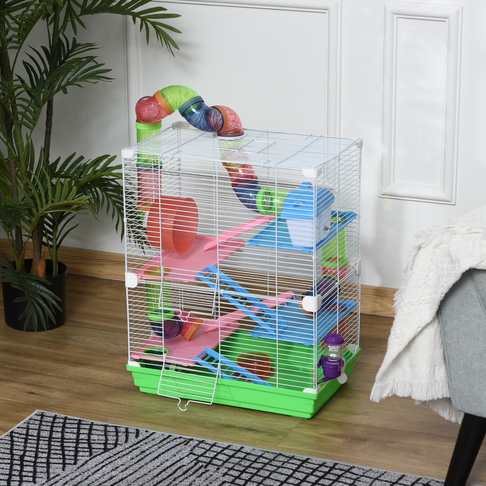 5 Tiers Hamster Cage Portable Animal Travel Carrier W Exercise Wheels Tube