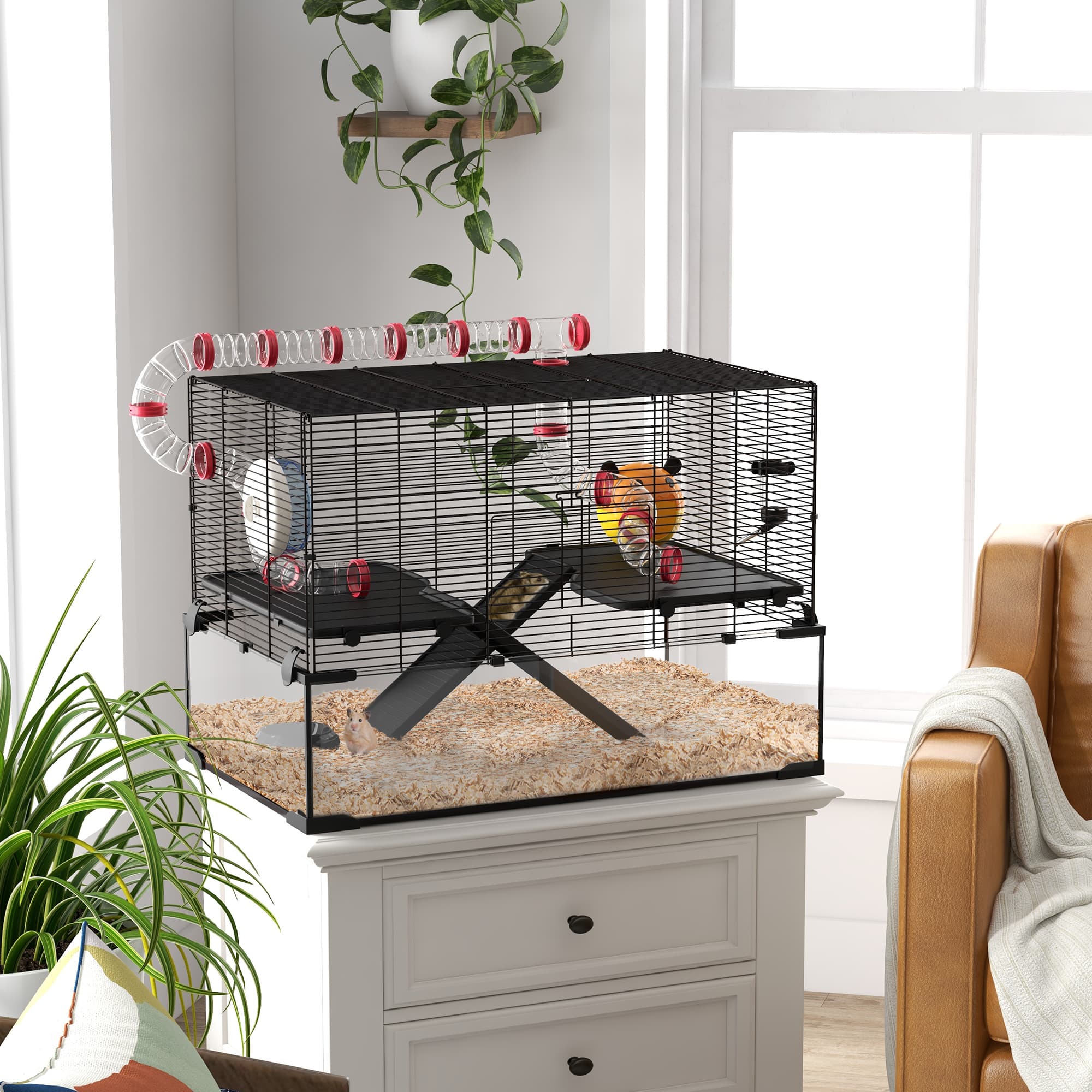 31" Hamster Cage with Tube and Tunnel, Deep Glass Bottom