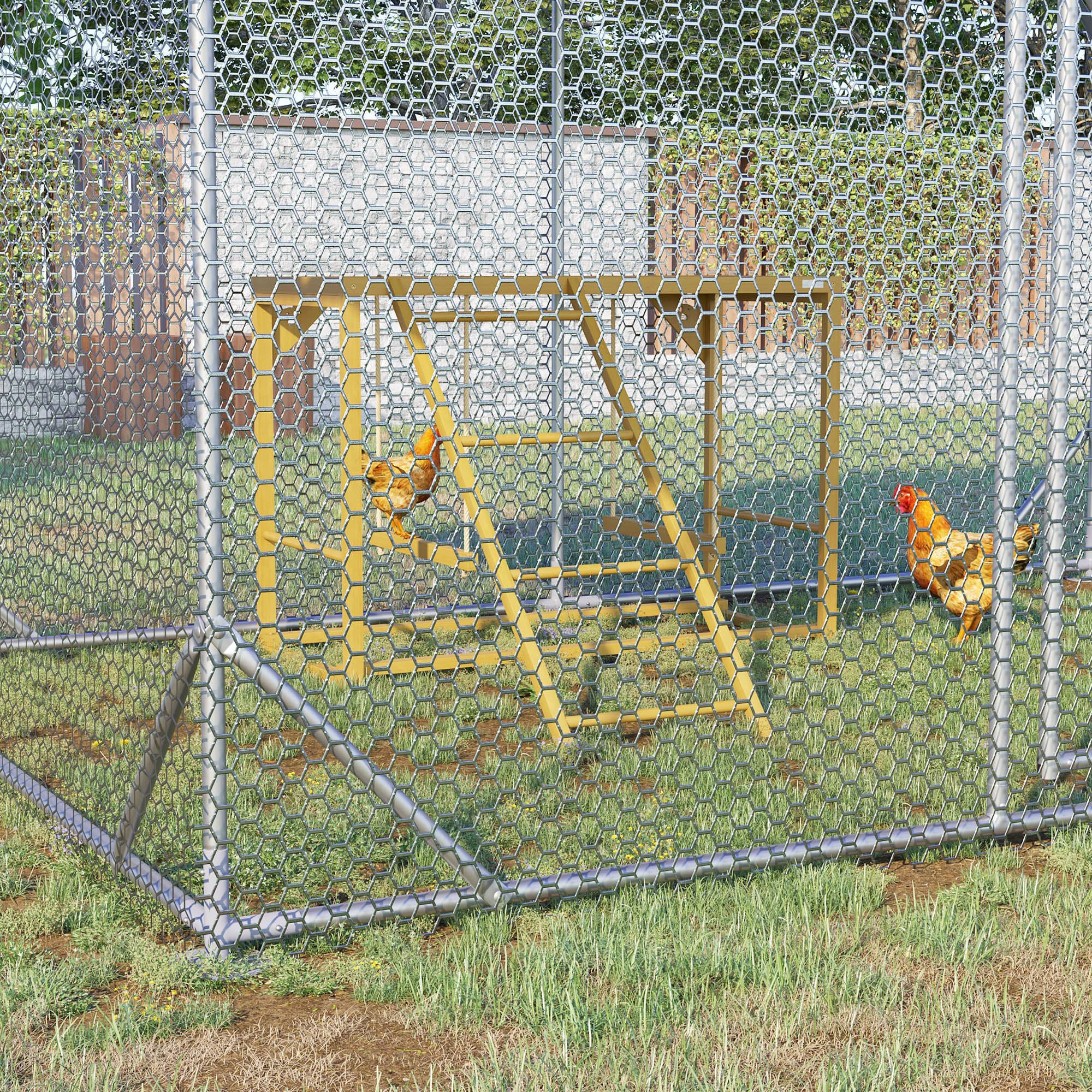 Wooden Chicken Activity Play w/ Swing Set, Chicken Coop Toy, Natural