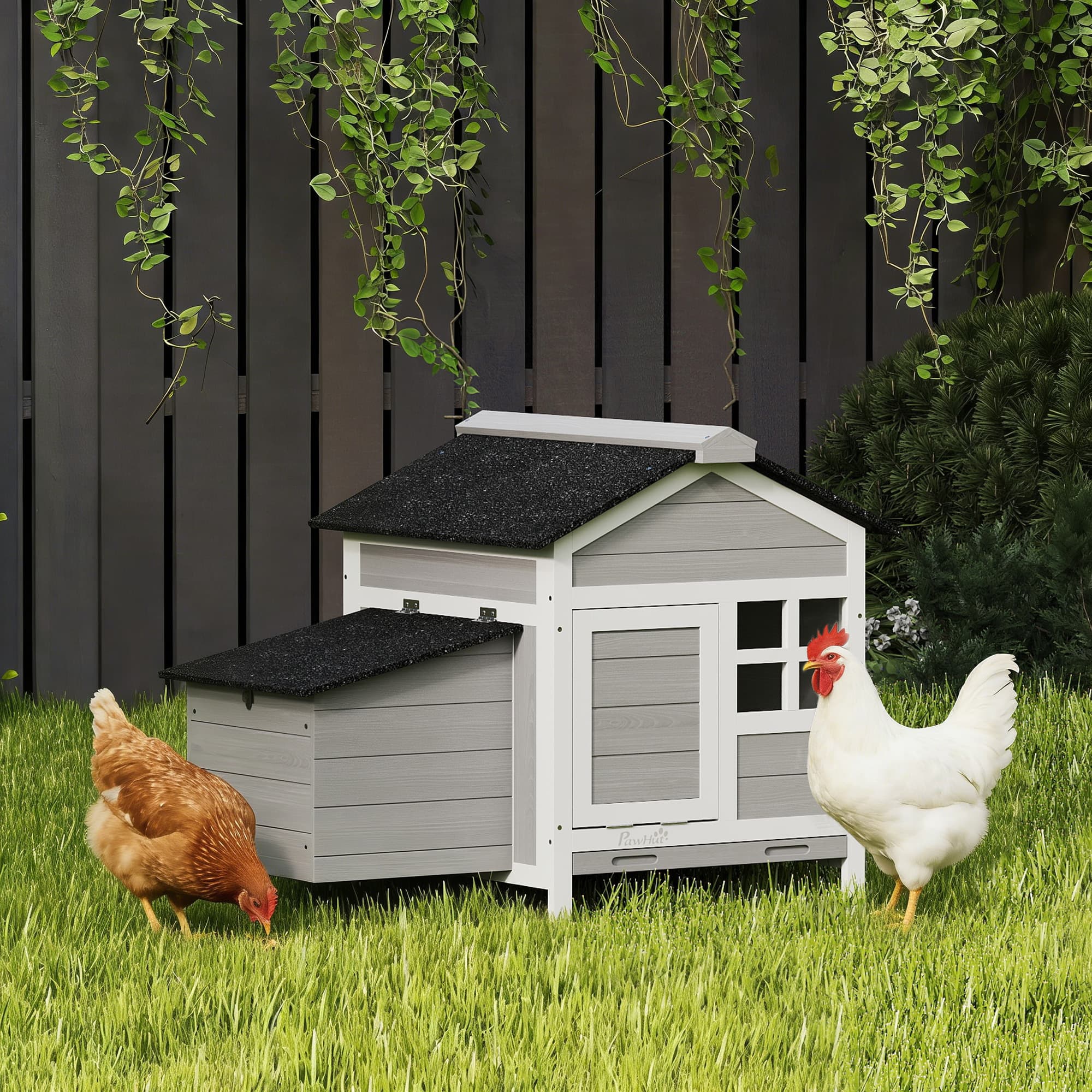 Wooden Chicken Coop Outdoor with Nesting Box, Pull-Out Metal Tray, for 1-2 Chickens, Rabbits, Ducks, 36" x 25" x 27"