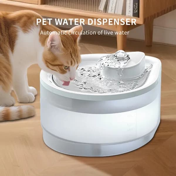 Quiet Circulating Pet Water Fountain, USB-Powered 2500ML Dispenser With Night Light & Visible Scale, White