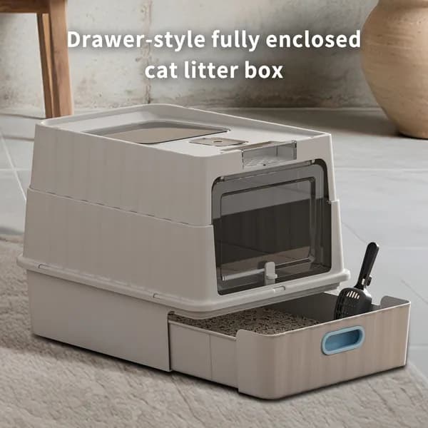 Simple Drawer Style Gray Cat Litter Box, Humanized Design, Does Not Occupy Household Storage Space