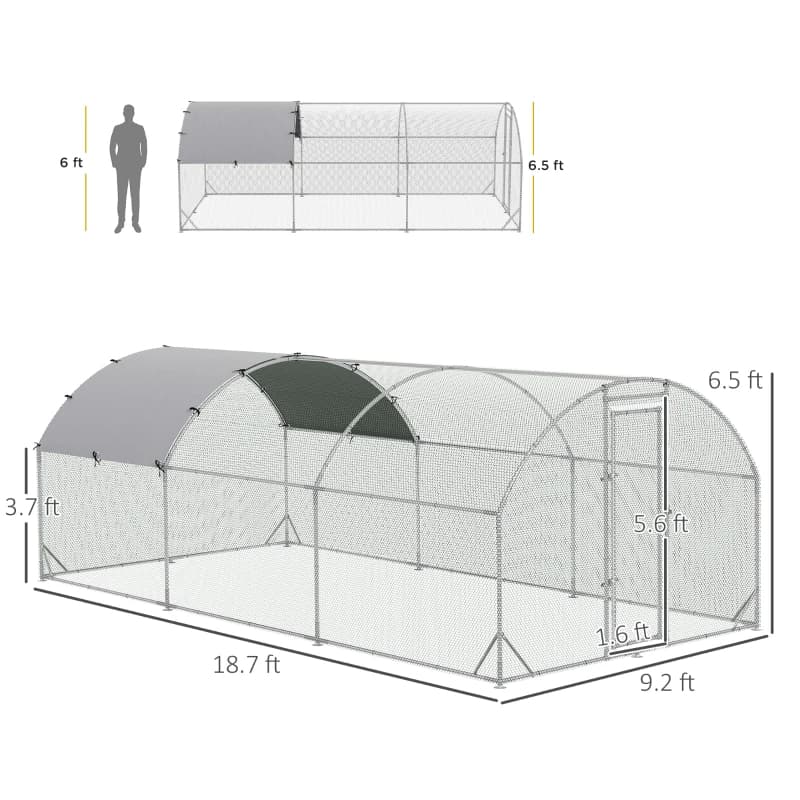 Large Chicken Coop Metal Chicken Run With Waterproof And Anti-UV Cover, Dome Shaped Walk-in Fence Cage Hen House For Outdoor And Yard Farm Use, 1Tube Diameter,