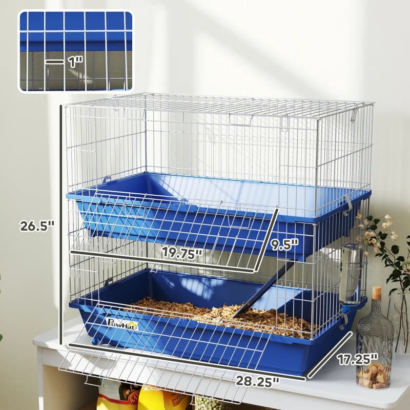 2-Tier Guinea Pig Cage, Ferret Cage, Chinchilla Cage, Small Animal Cage Indoor With Dish And Bottle, 2 Doors, Deep Bottoms, Ramp