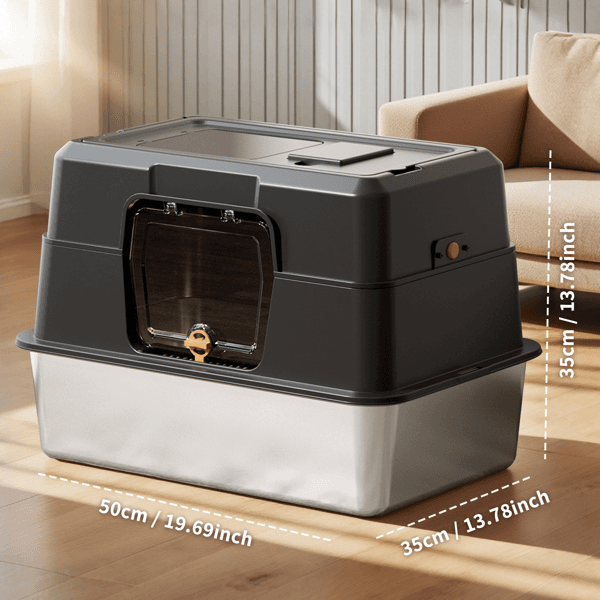 Black Stainless Steel Fully Enclosed Cat Litter Box, Durable Enclosed Cat Litter Box, High Side To Prevent Scattering