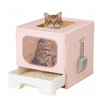 Covered Cat Litter Box, Large Foldable Cat Litter Box With Cat Litter Scoop Easy-to-clean Drawer Design