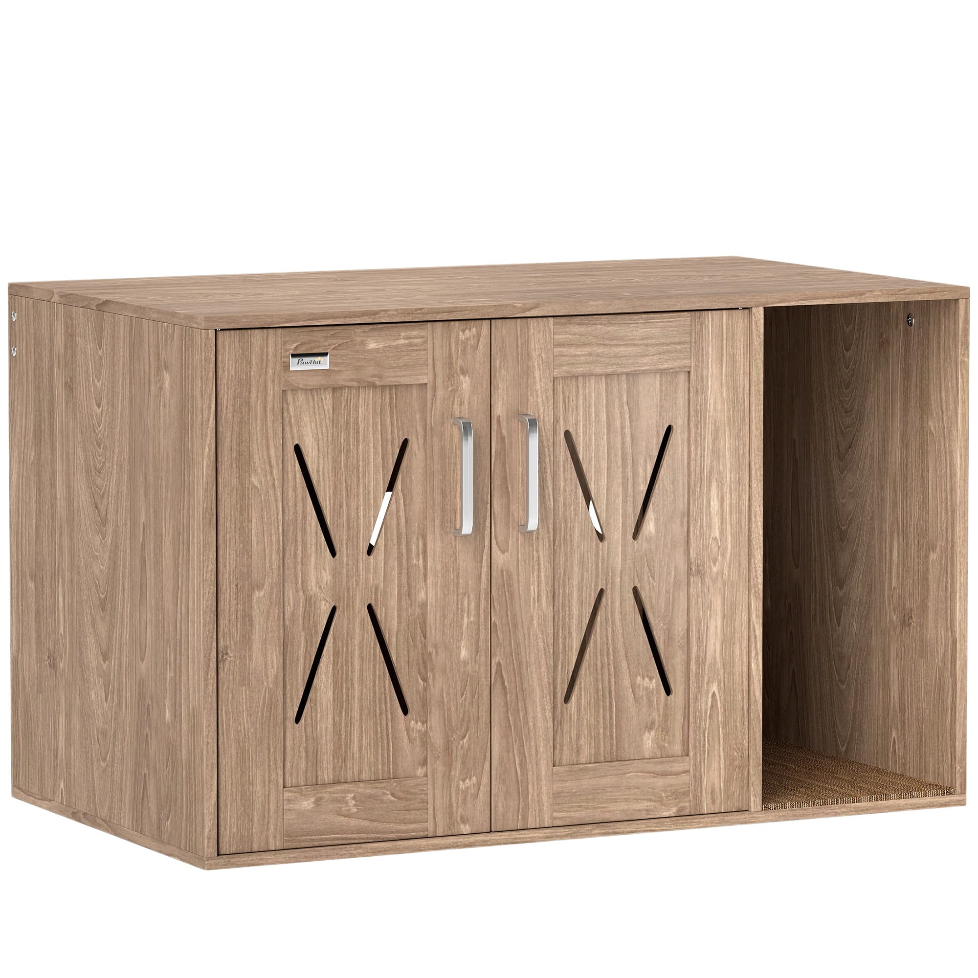 Cat Litter Box Enclosure With Scratching Board, Cat Washroom End Side Table, 31.5 X 19X 20, Walnut Brown