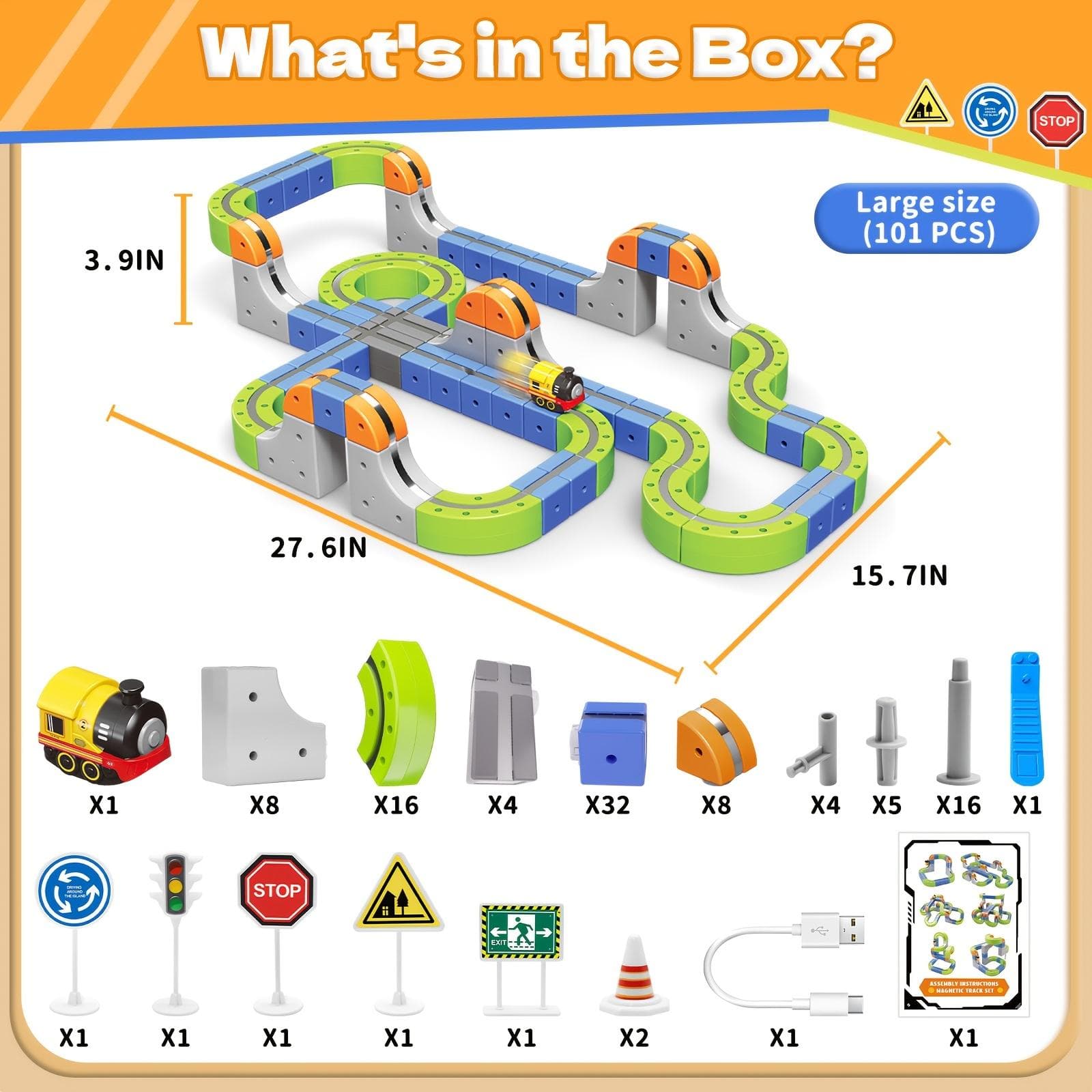 101-Piece Electric Train Track Toy Set Rechargeable Electric Train & DIY Assembly Track Kit Creative Building Block Racing Track Suitable For Toddlers And Children Ages 3 And Up,Pickup Only
