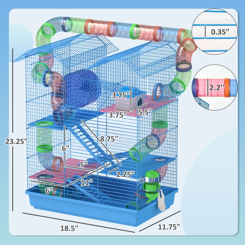 18.5inch 5 Tier Hamster Cage With Tubes And Tunnels