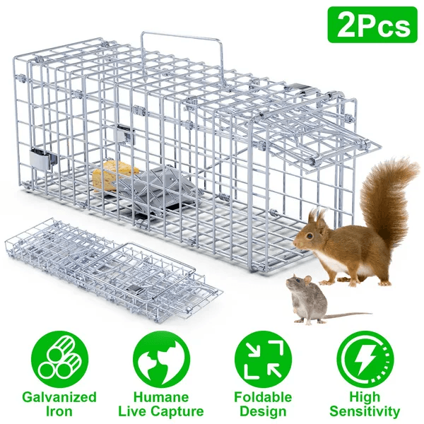 2Pcs Foldable Rat Trap Cage Humane Live Rodent Trap Cage Galvanized