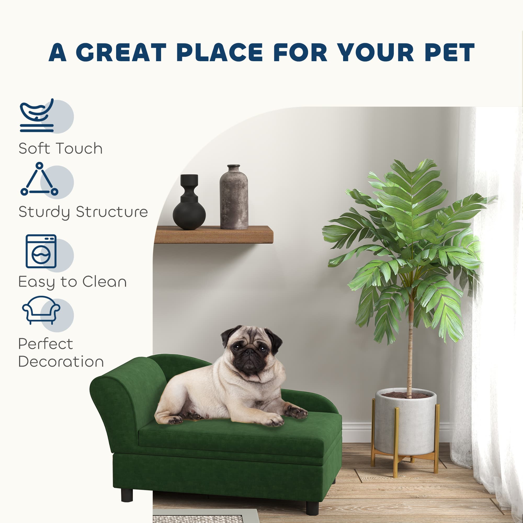 Pet Sofa Bed Couch With Storage, Pet Sofa For Cats And Small Dogs, Green