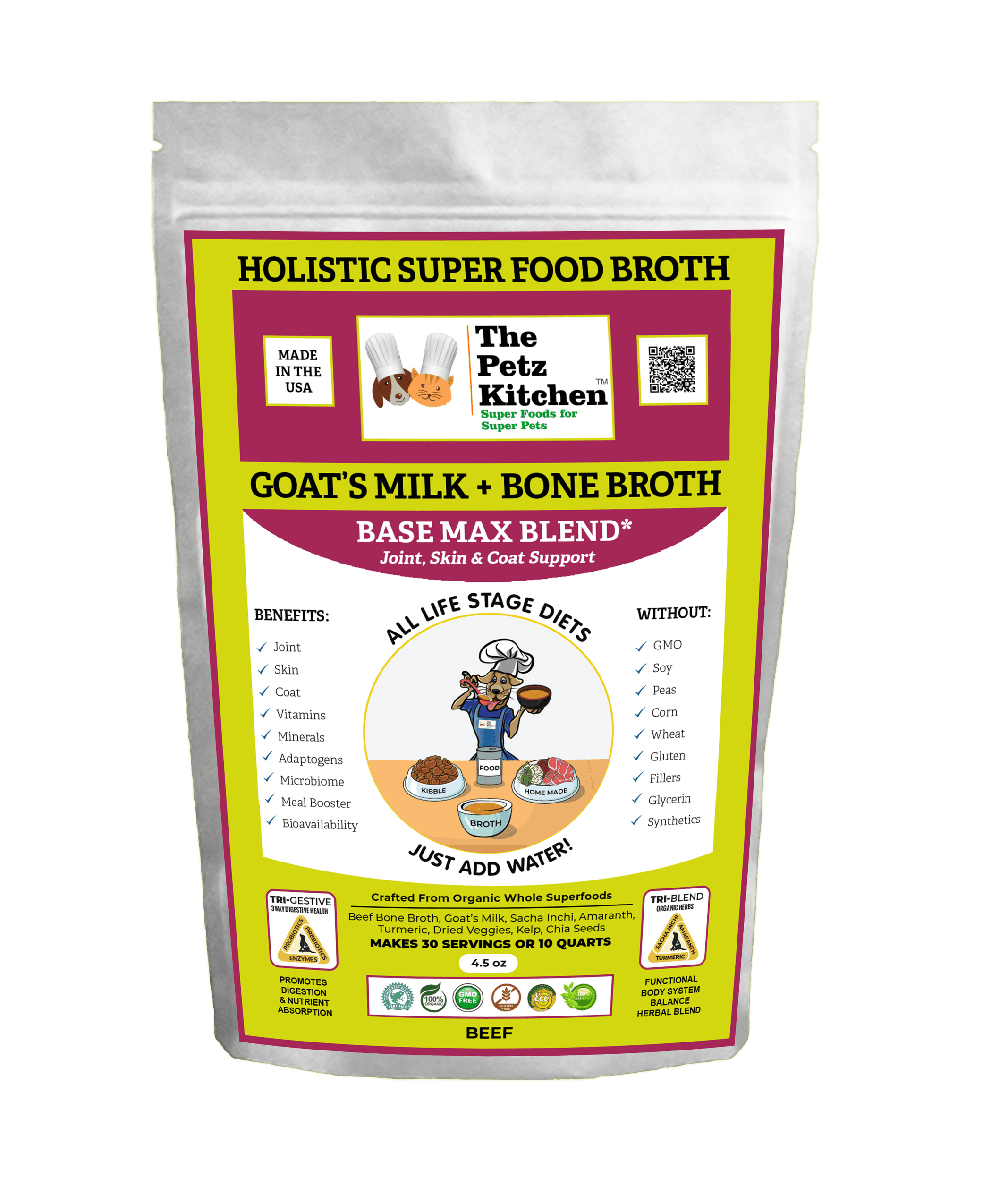Goats Milk + Bone Broth Base Max* Joint, Skin & Coat Support Broth* The Petz Kitchen Dog & Cat