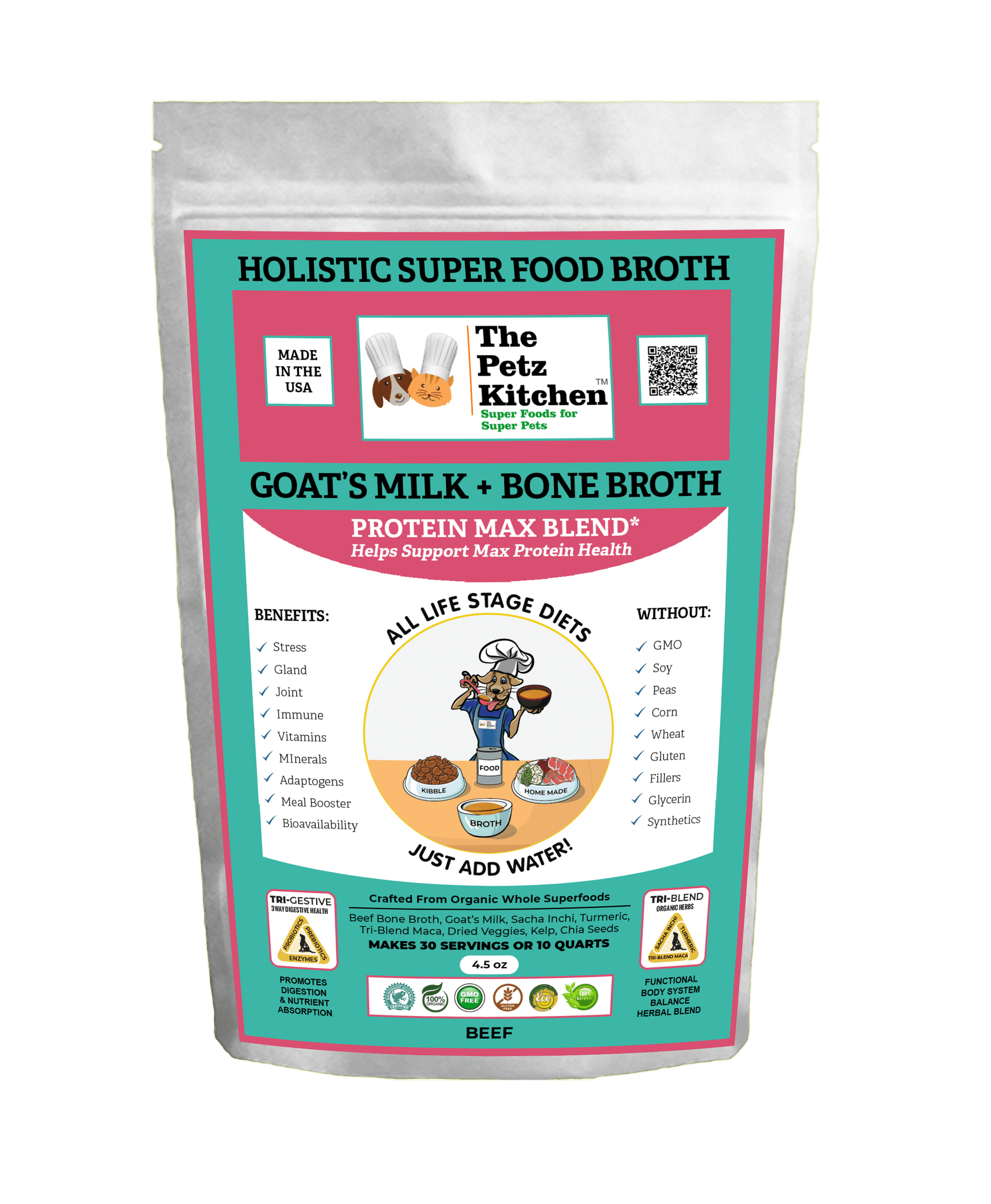Goats Milk & Bone Broth Protein Max Blend* Stress, Gland, Joint & Immune Support* The Petz Kitchen Broth