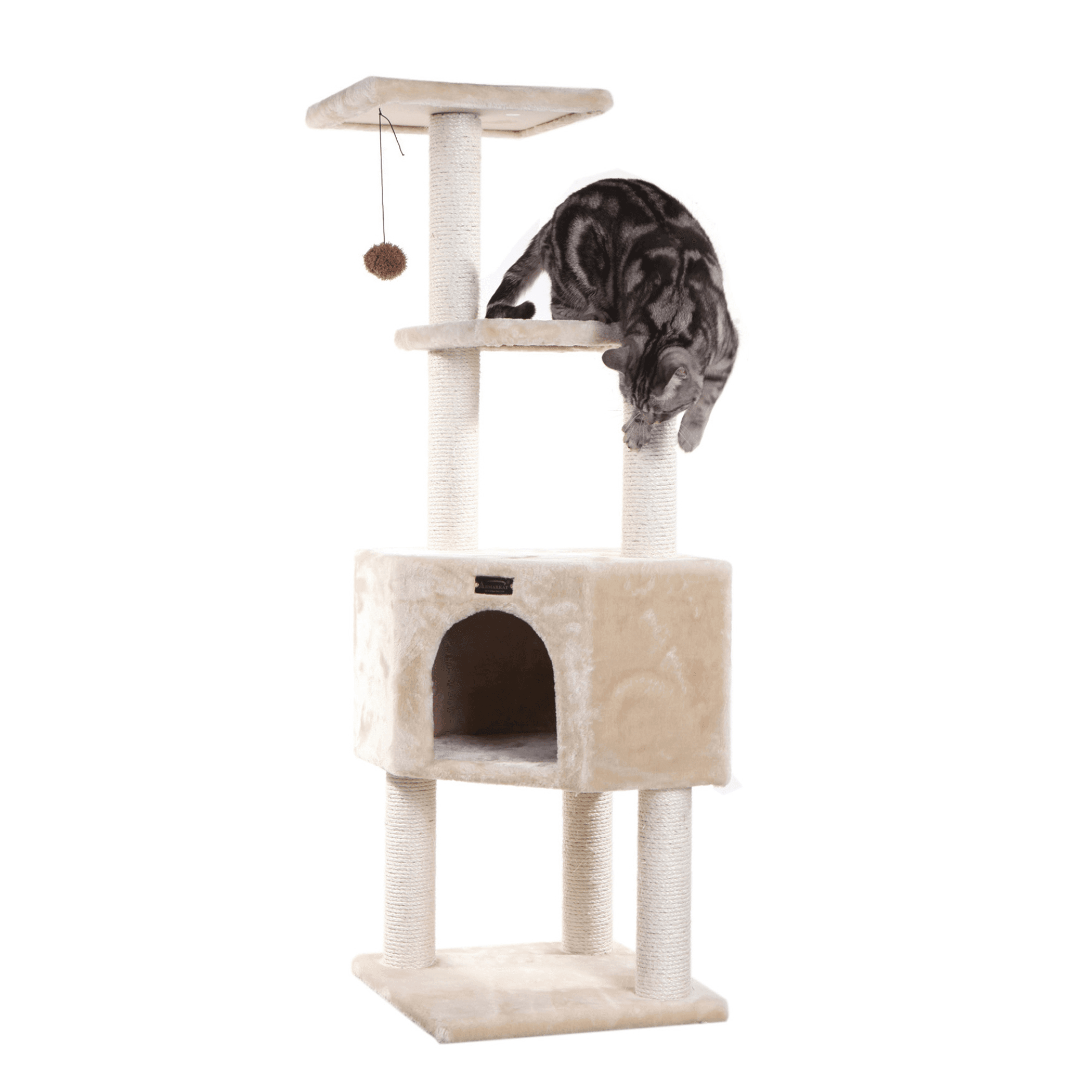 Real Wood 3 Levels Cat Tower for Kittens 48 Height Beige