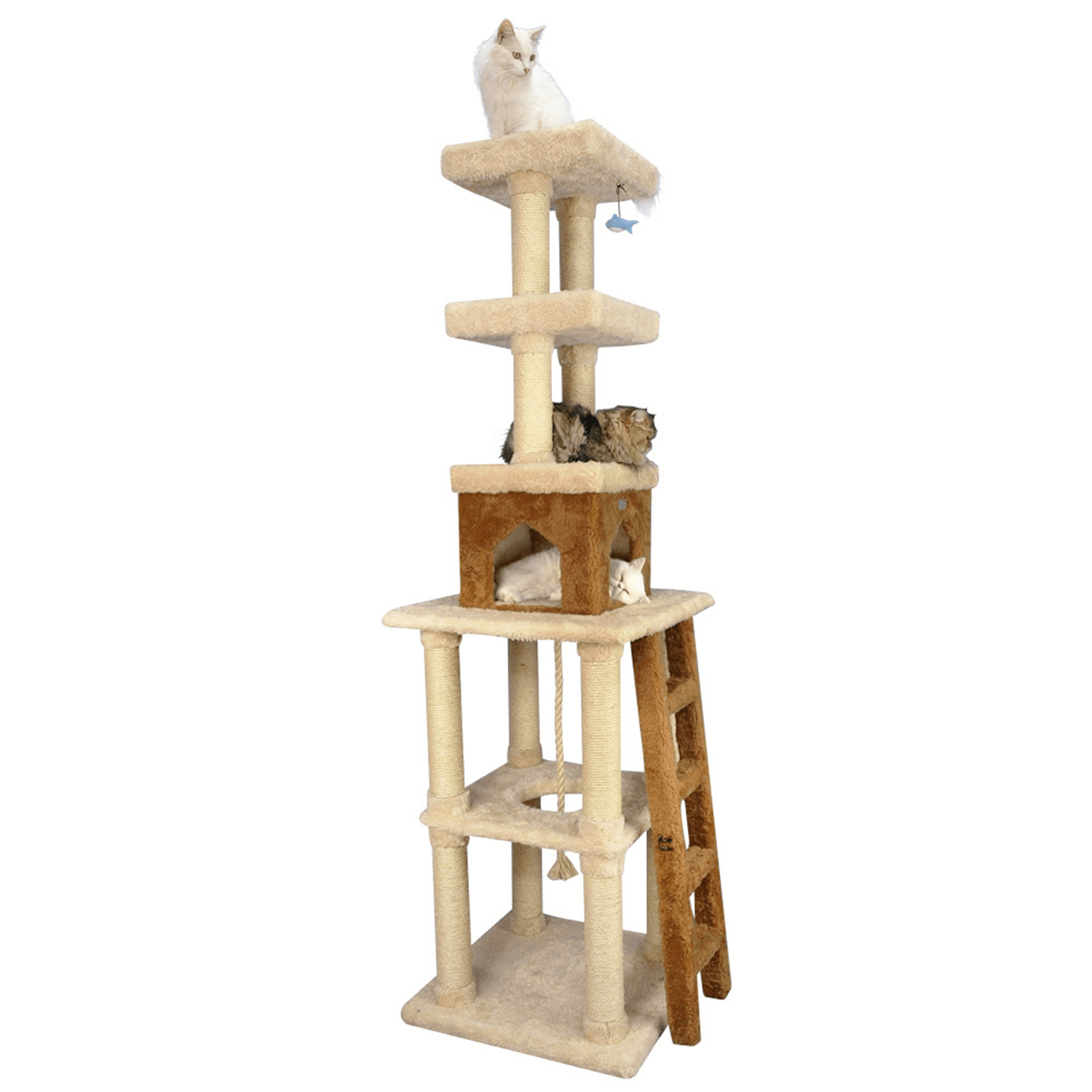 Real Wood Multi-Level Cat Tower X8303 Cat Tree In Beige