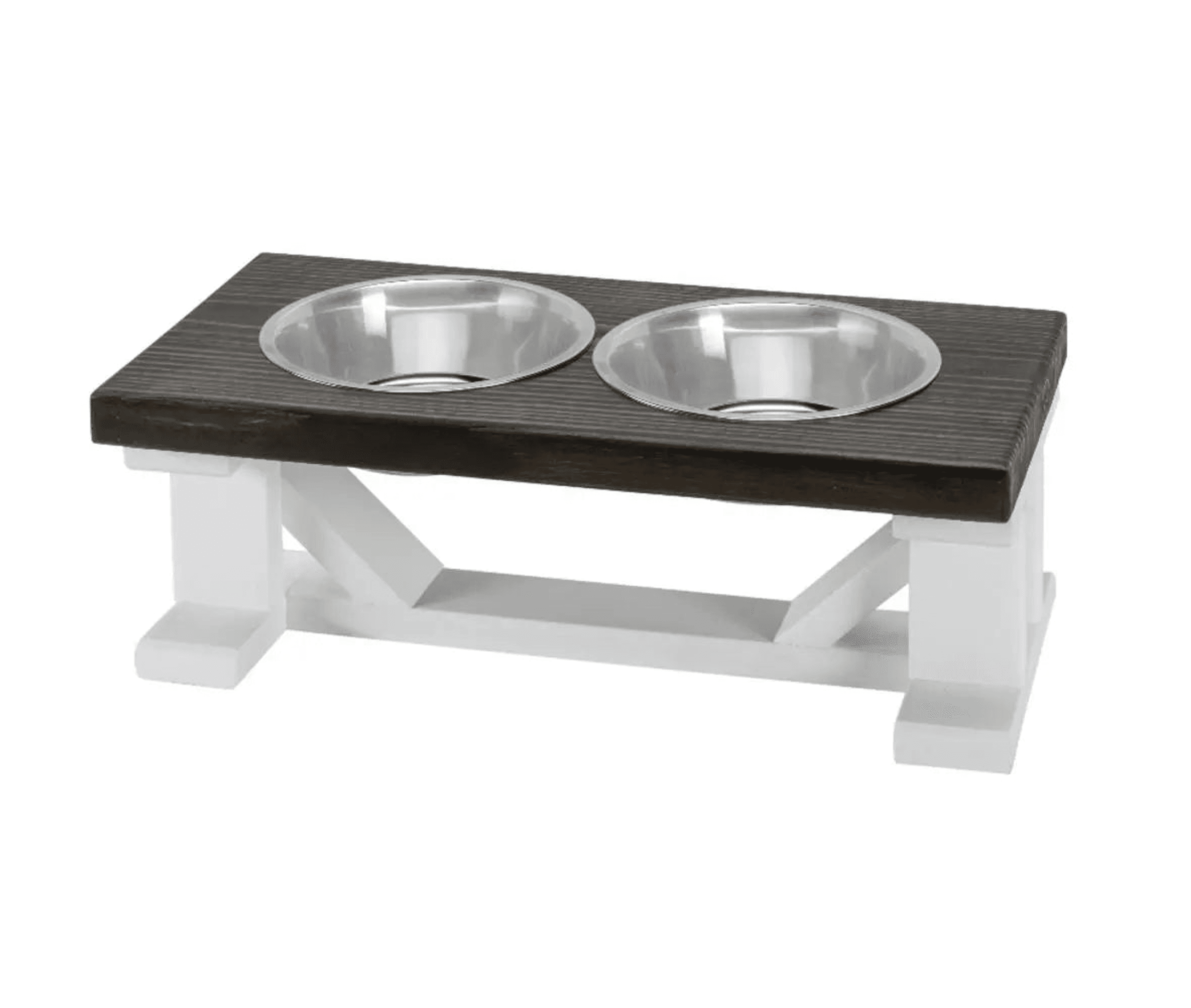 Farmhouse 2-Bowl Elevated Dog Feeder Ebony Large, White Base